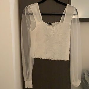 Day G white top with sheer arms